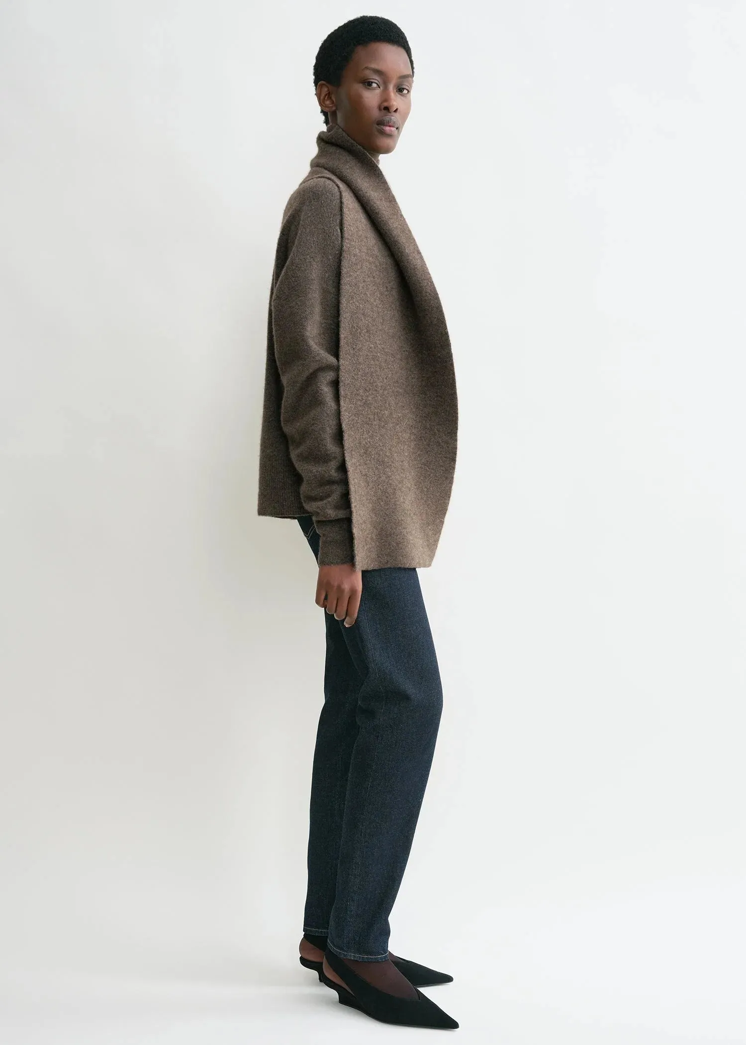 244WRT0368 Draped scarf knit sweater