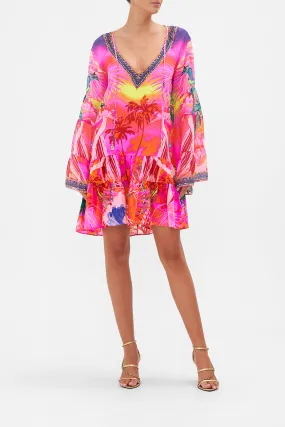 A-LINE GATHERED PANEL DRESS FLIGHT OF THE FLAMINGO