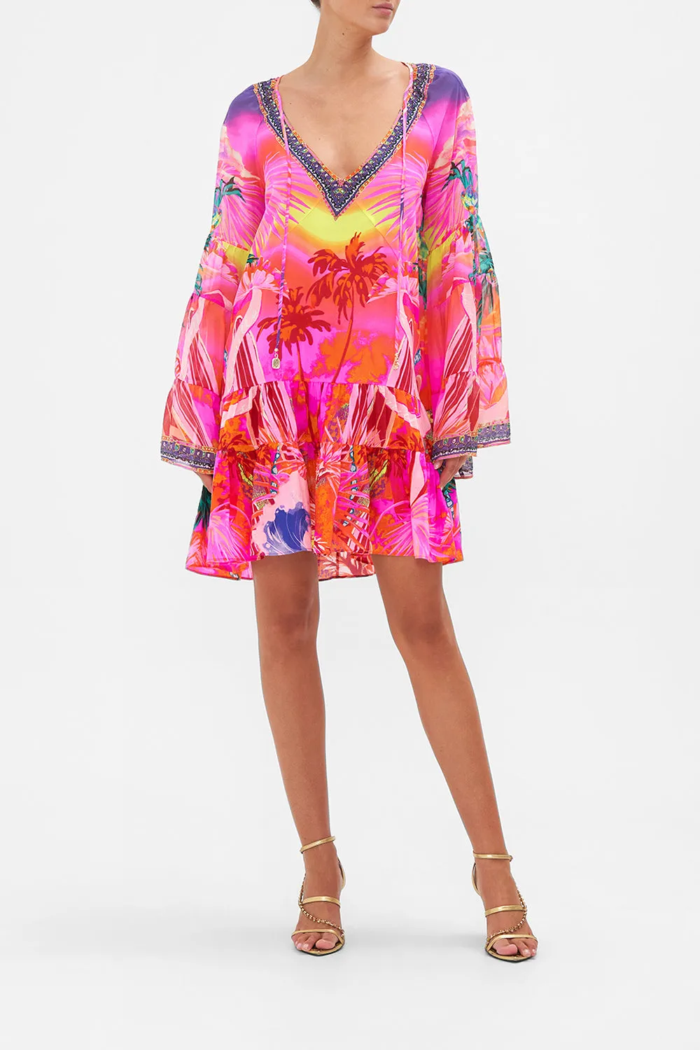 A-LINE GATHERED PANEL DRESS FLIGHT OF THE FLAMINGO