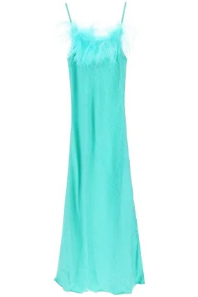 Art dealer 'ella' maxi slip dress in jacquard satin with feathers