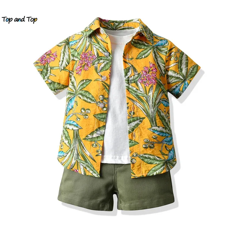 Baby Boys Tropical Paradise Floral Shirt Shorts 3pc Set