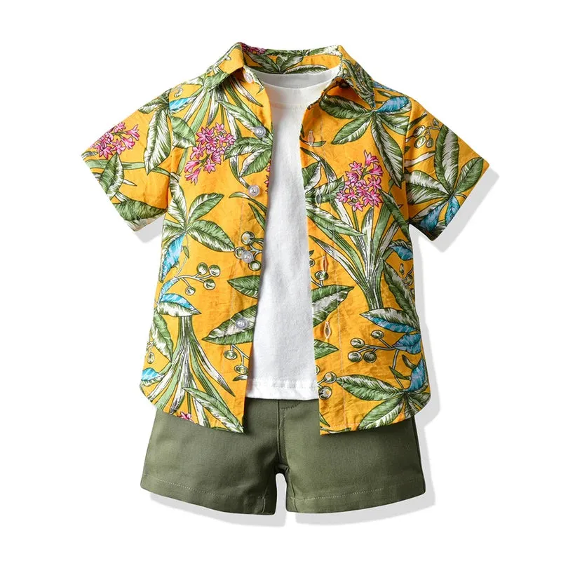 Baby Boys Tropical Paradise Floral Shirt Shorts 3pc Set