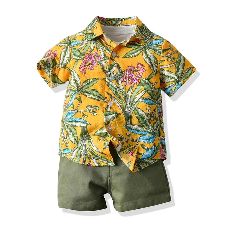 Baby Boys Tropical Paradise Floral Shirt Shorts 3pc Set