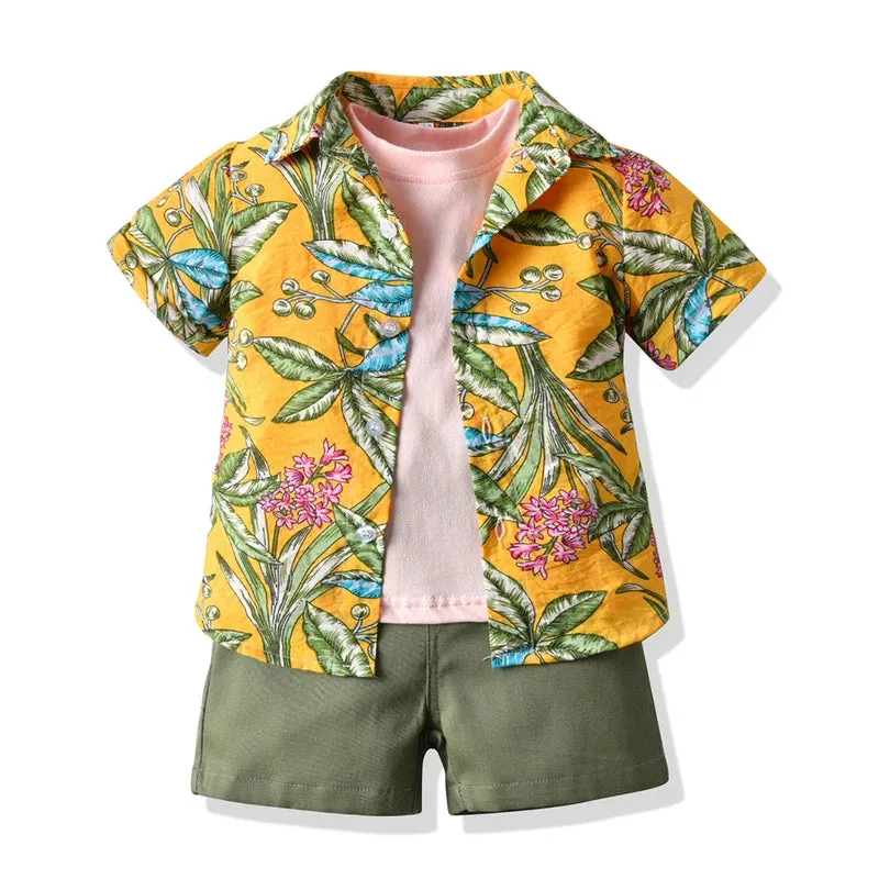 Baby Boys Tropical Paradise Floral Shirt Shorts 3pc Set