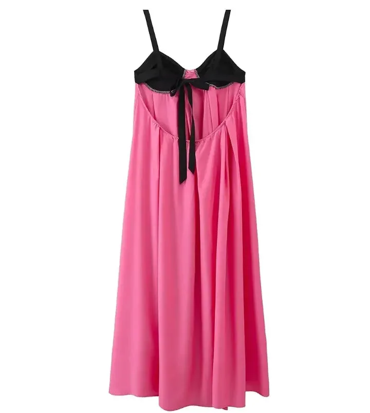 Backless Pink Sleeveless Loose Slip Panelled Bandage Maxi Dress