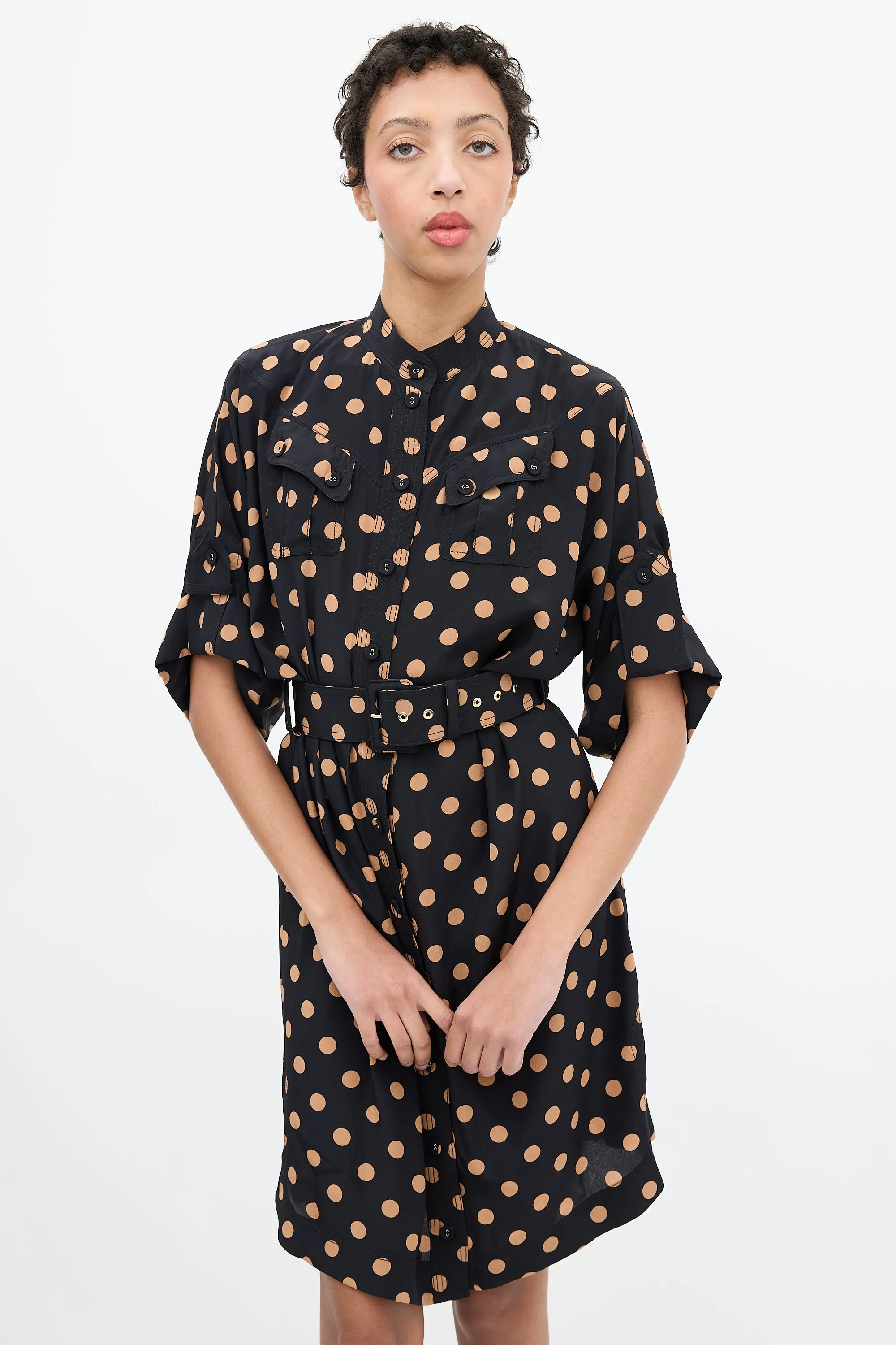 Black & Brown Polka Dot Shirt Dress