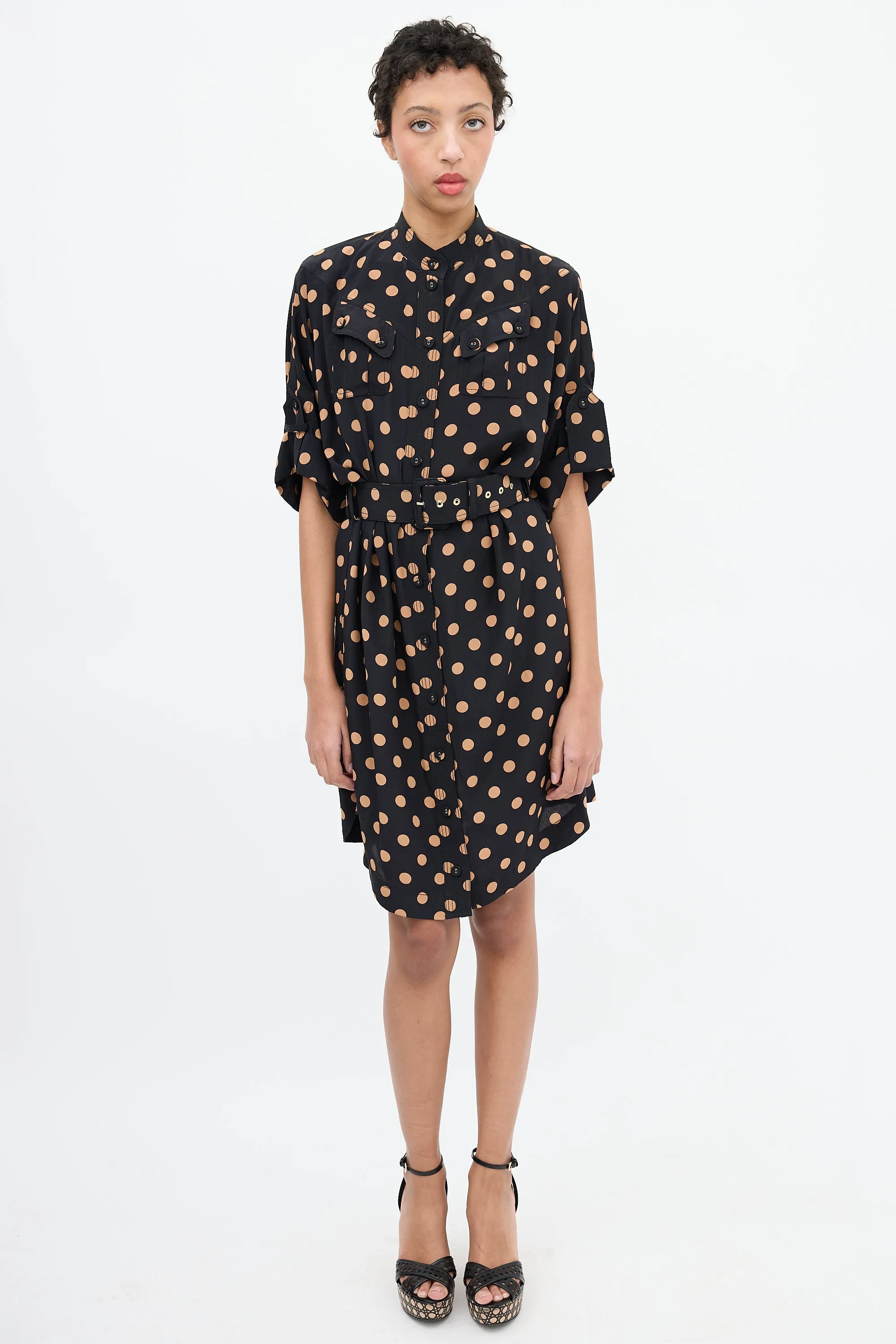 Black & Brown Polka Dot Shirt Dress