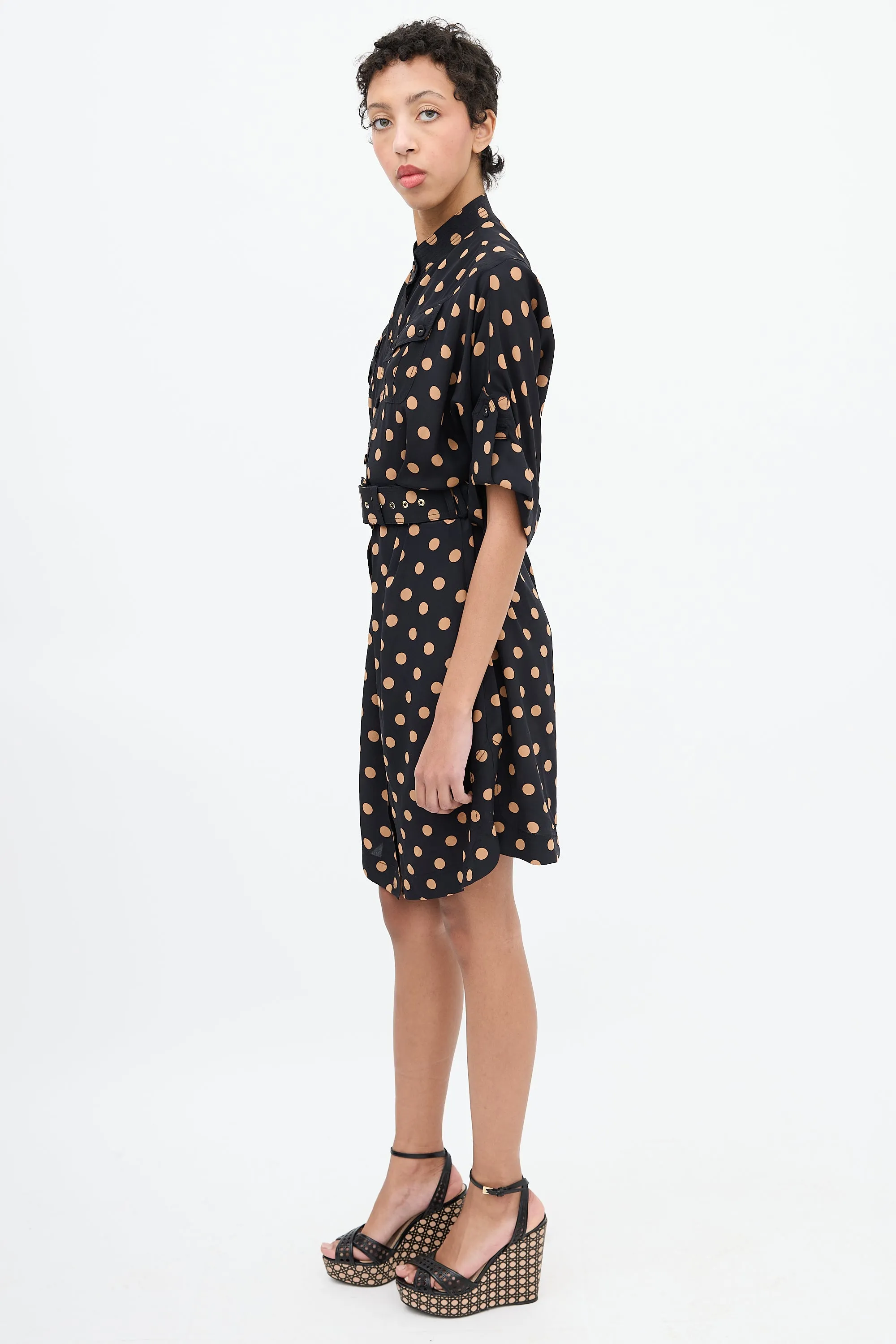 Black & Brown Polka Dot Shirt Dress