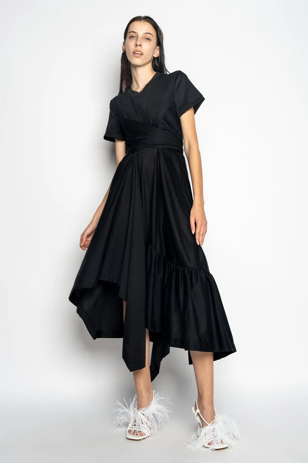 BLACK CROSS WAIST DRAPE T-SHIRT DRESS