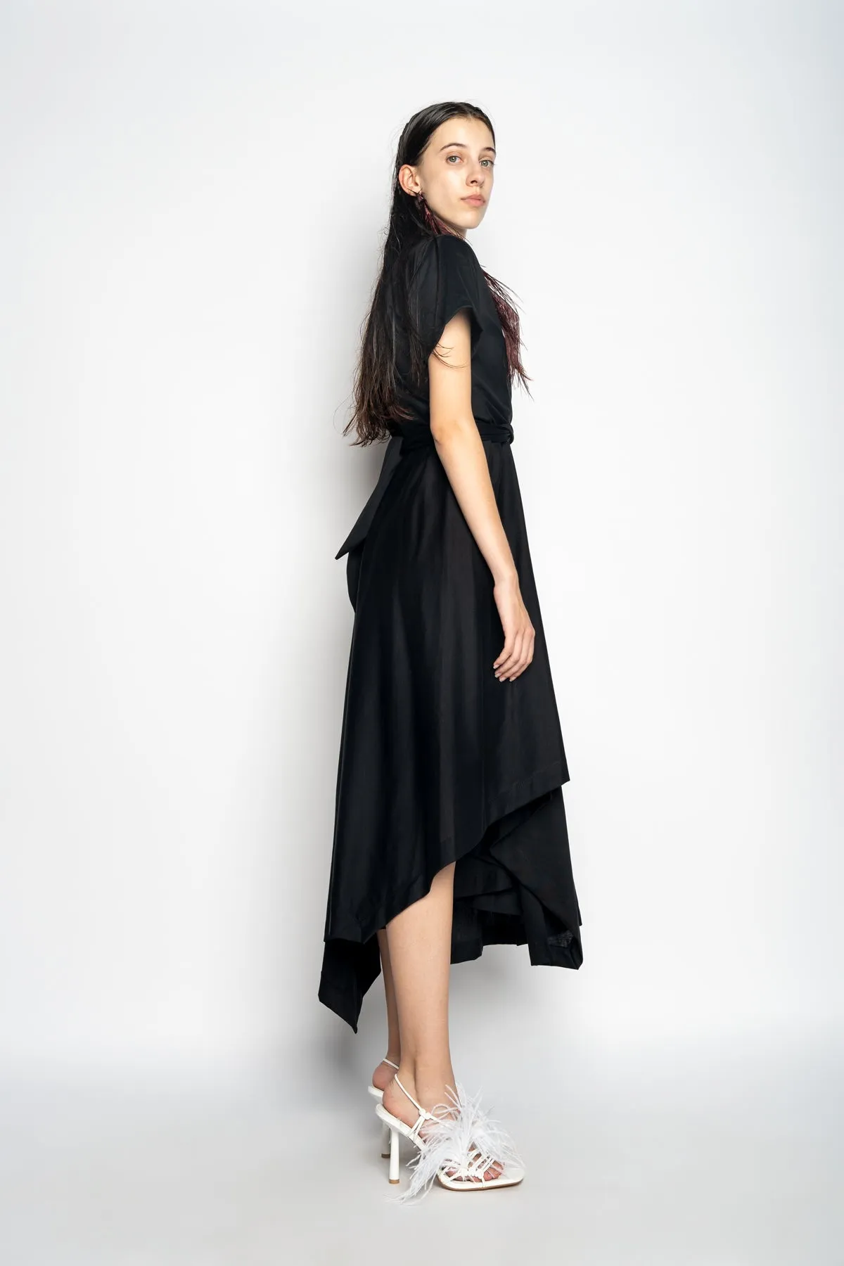 BLACK CROSS WAIST DRAPE T-SHIRT DRESS