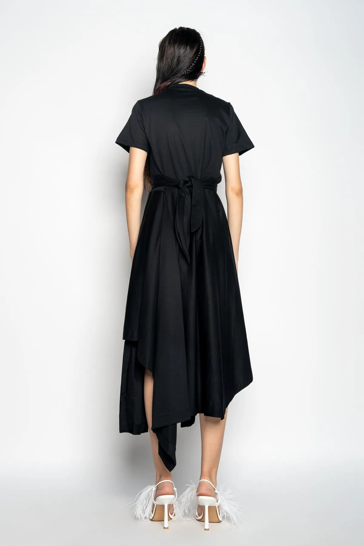 BLACK CROSS WAIST DRAPE T-SHIRT DRESS