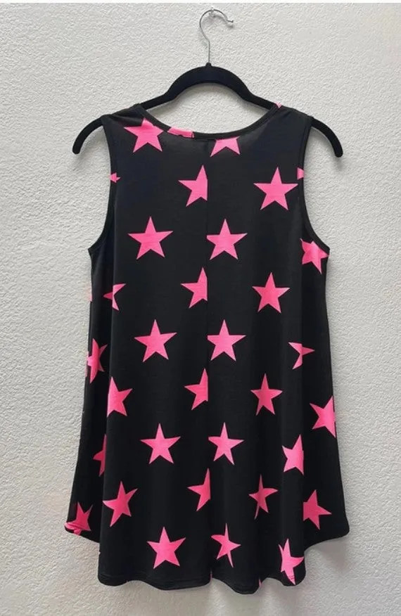 Black Tank with Hot Pink Stars - #6713-6718