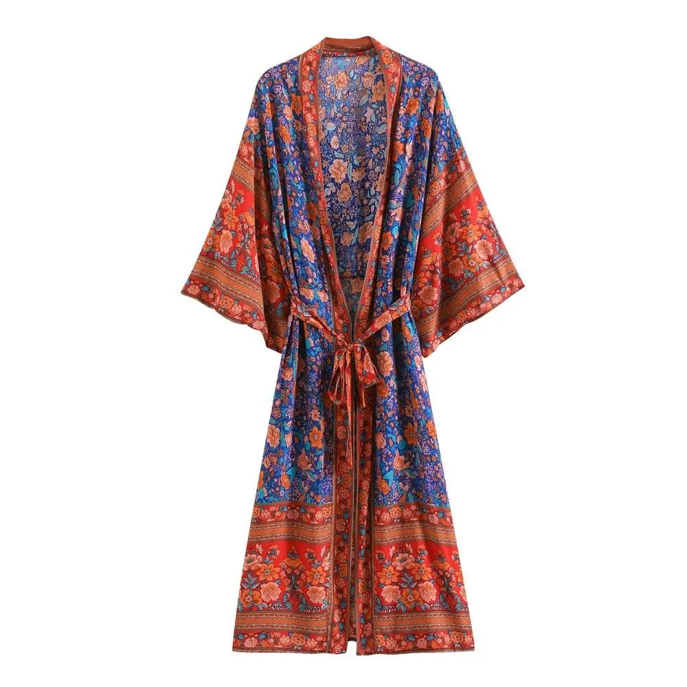 Bohemian Long Kimono, Bat sleeve Beach Bohemian Kimono Robe, Summer dress boho cover-up