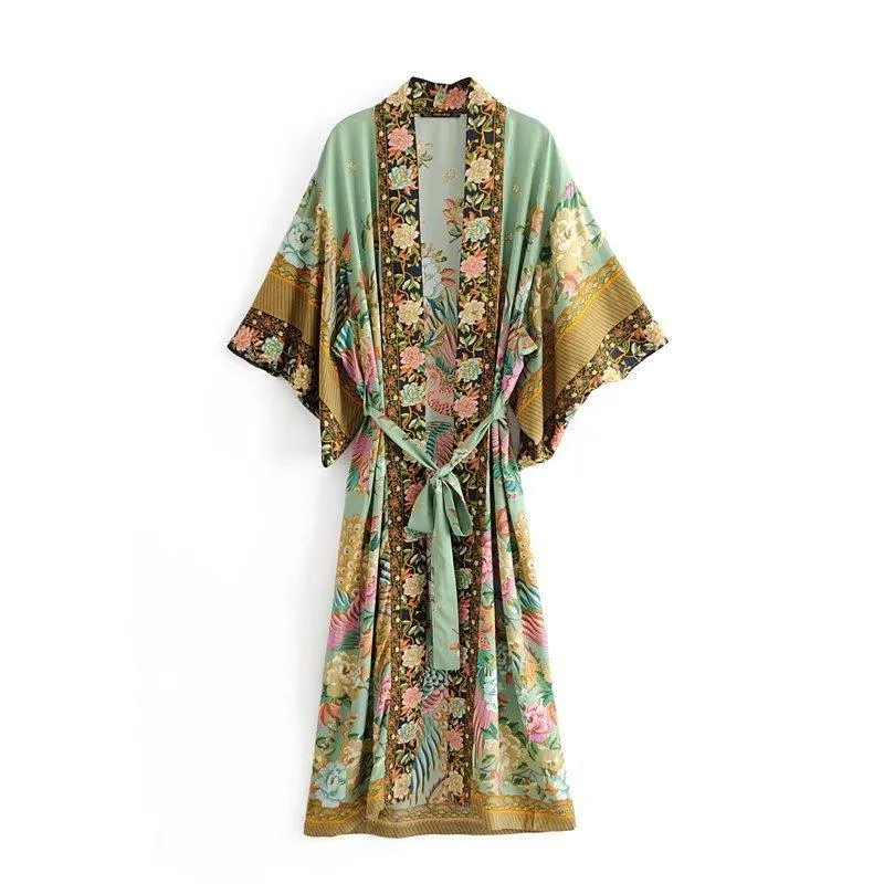 Bohemian Long Kimono, Bat sleeve Beach Bohemian Kimono Robe, Summer dress boho cover-up