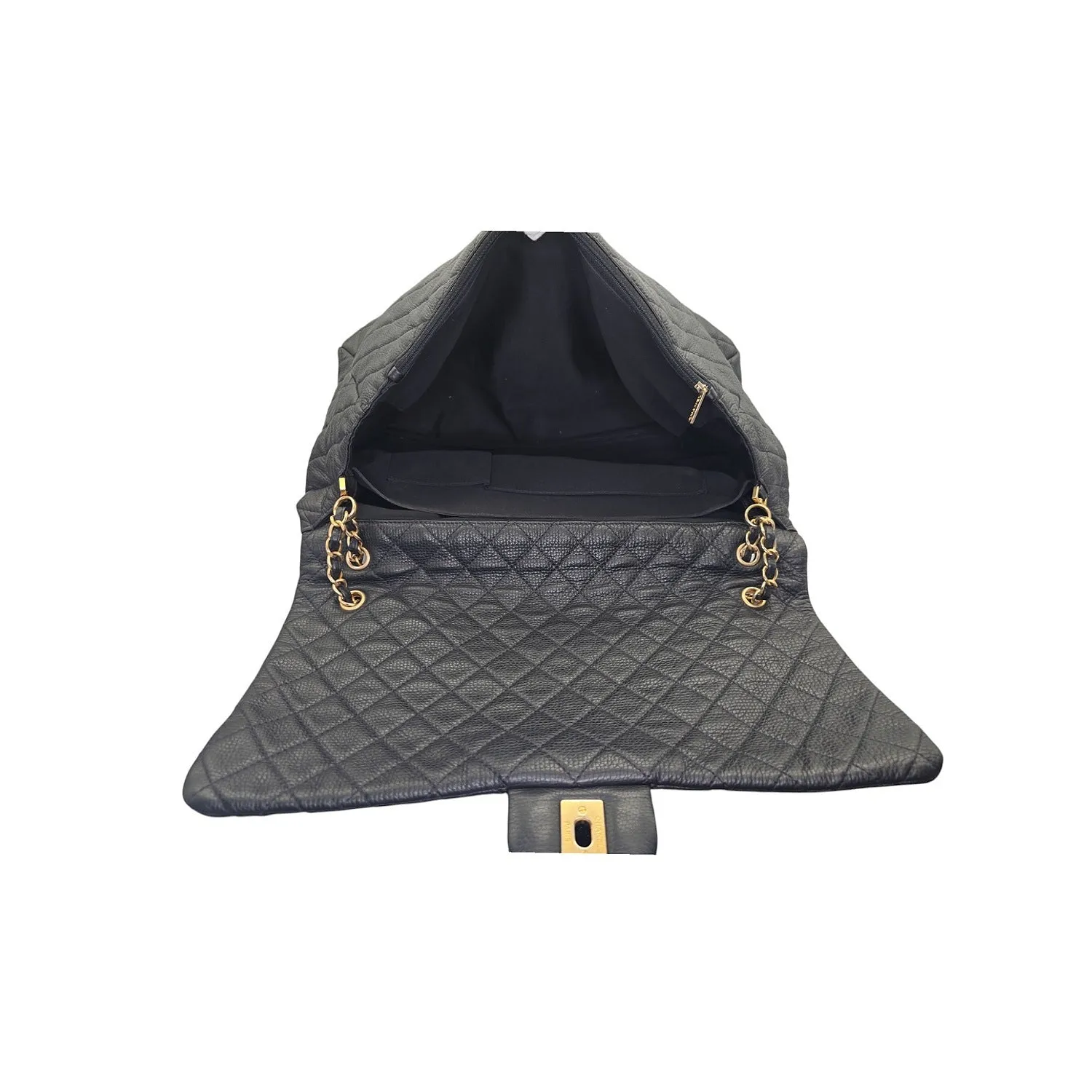 Chanel 2018 Calfskin Quilted XXL Travel Flap Bag Black