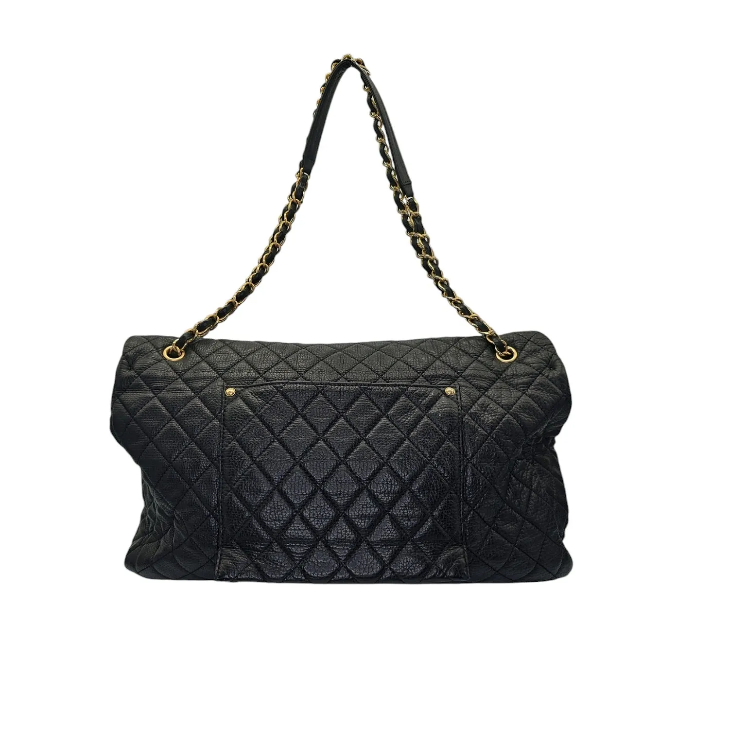 Chanel 2018 Calfskin Quilted XXL Travel Flap Bag Black