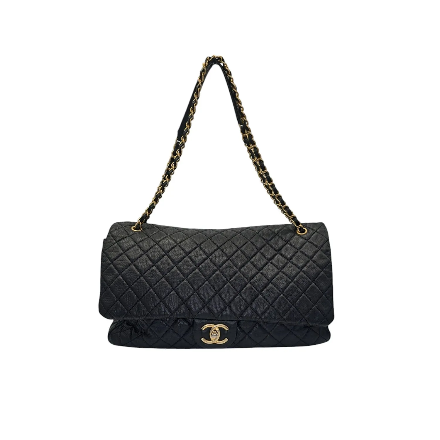 Chanel 2018 Calfskin Quilted XXL Travel Flap Bag Black