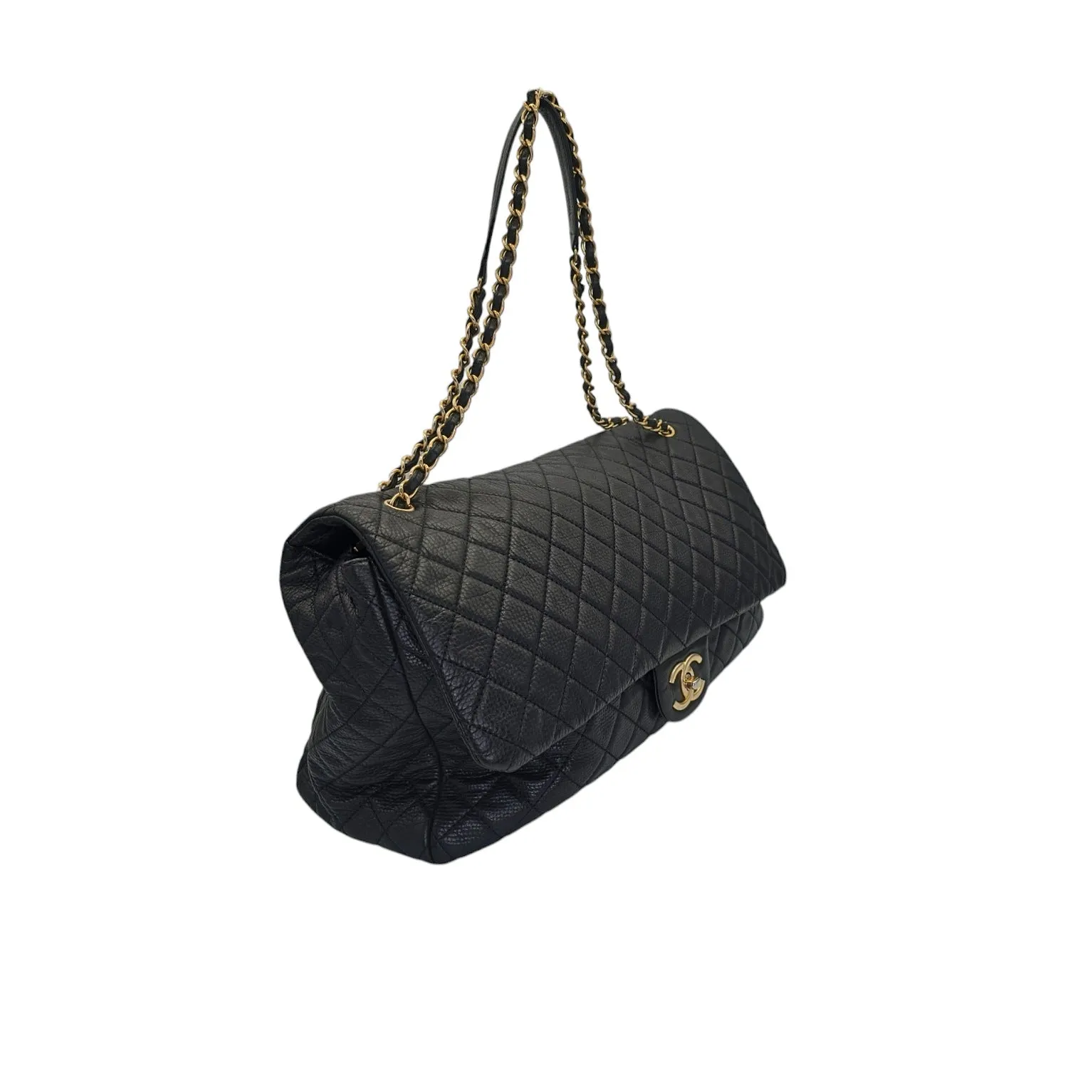 Chanel 2018 Calfskin Quilted XXL Travel Flap Bag Black