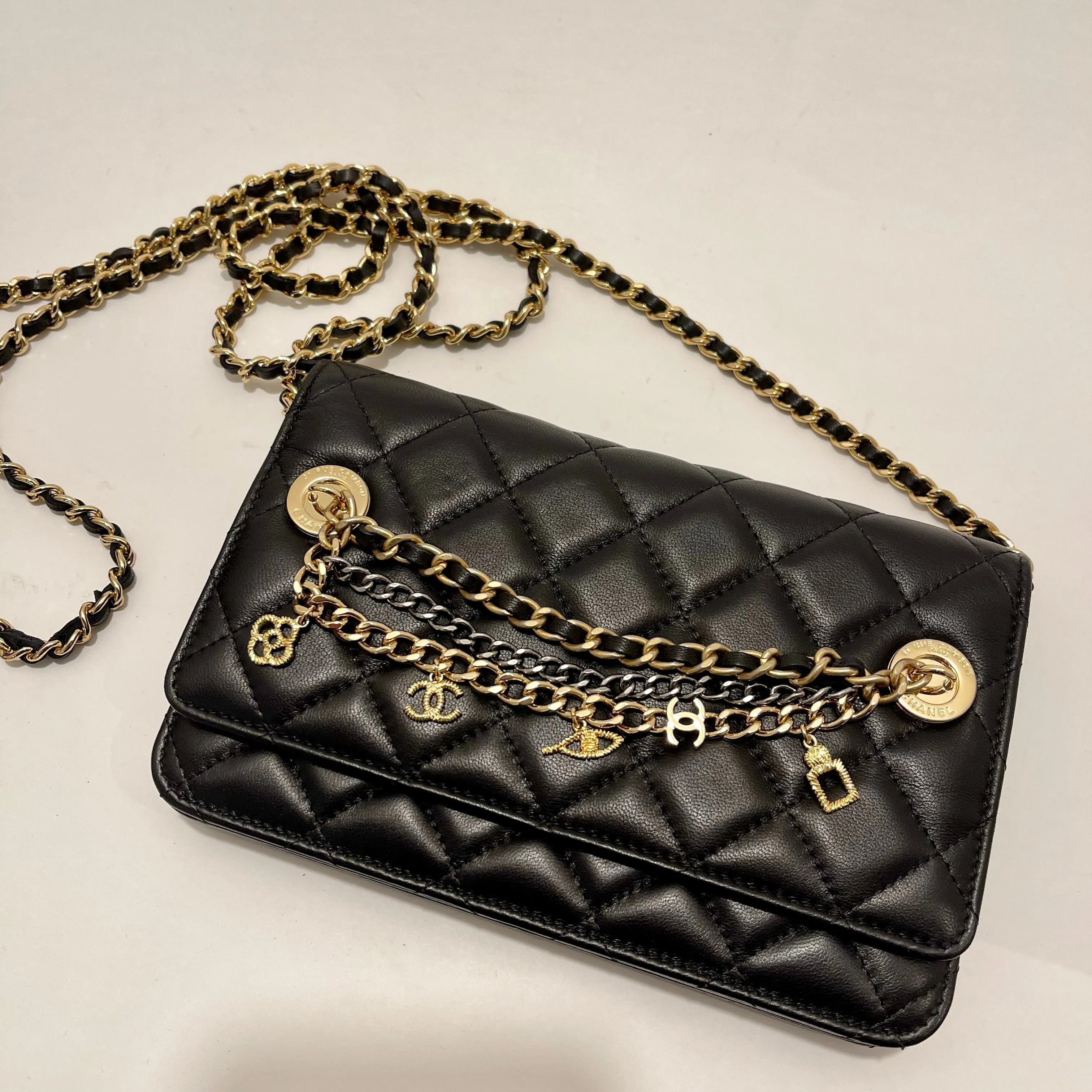 Chanel Black Wallet on a Chain w/ Charms