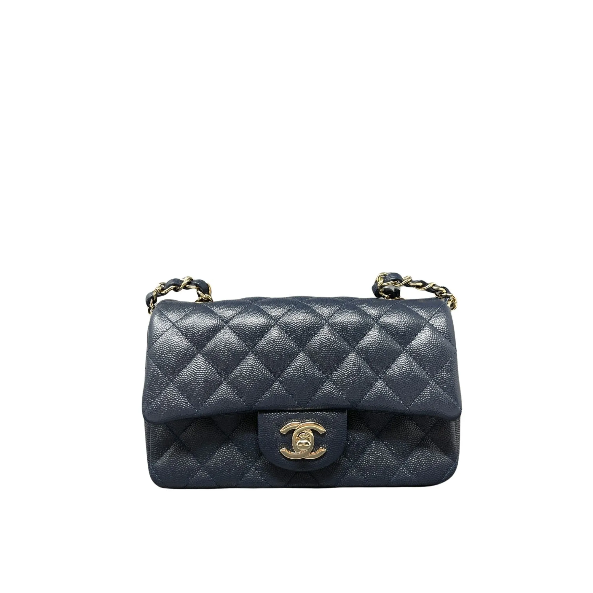 CHANEL Chanel Caviar Quilted Mini Rectangular Flap - Dark Blue