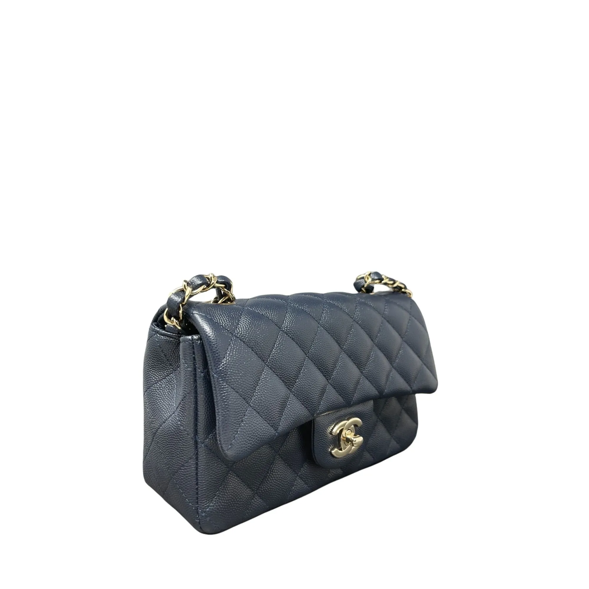 CHANEL Chanel Caviar Quilted Mini Rectangular Flap - Dark Blue