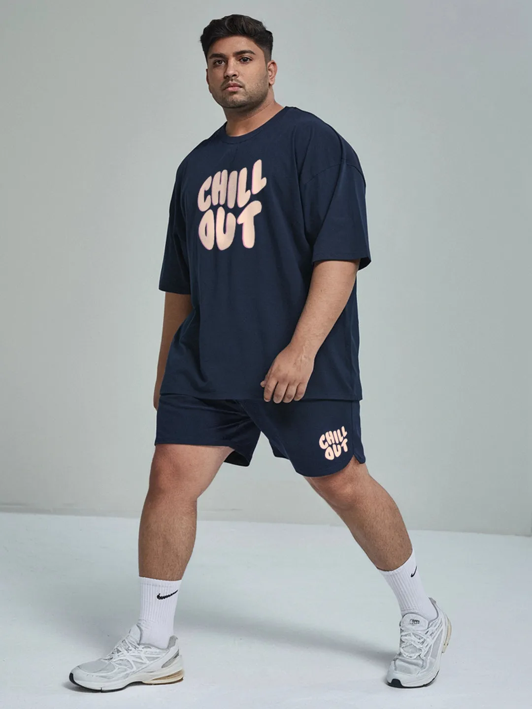 Chill Out Cotton Mens T Shirt and Shorts Combo Set (Plus Size)