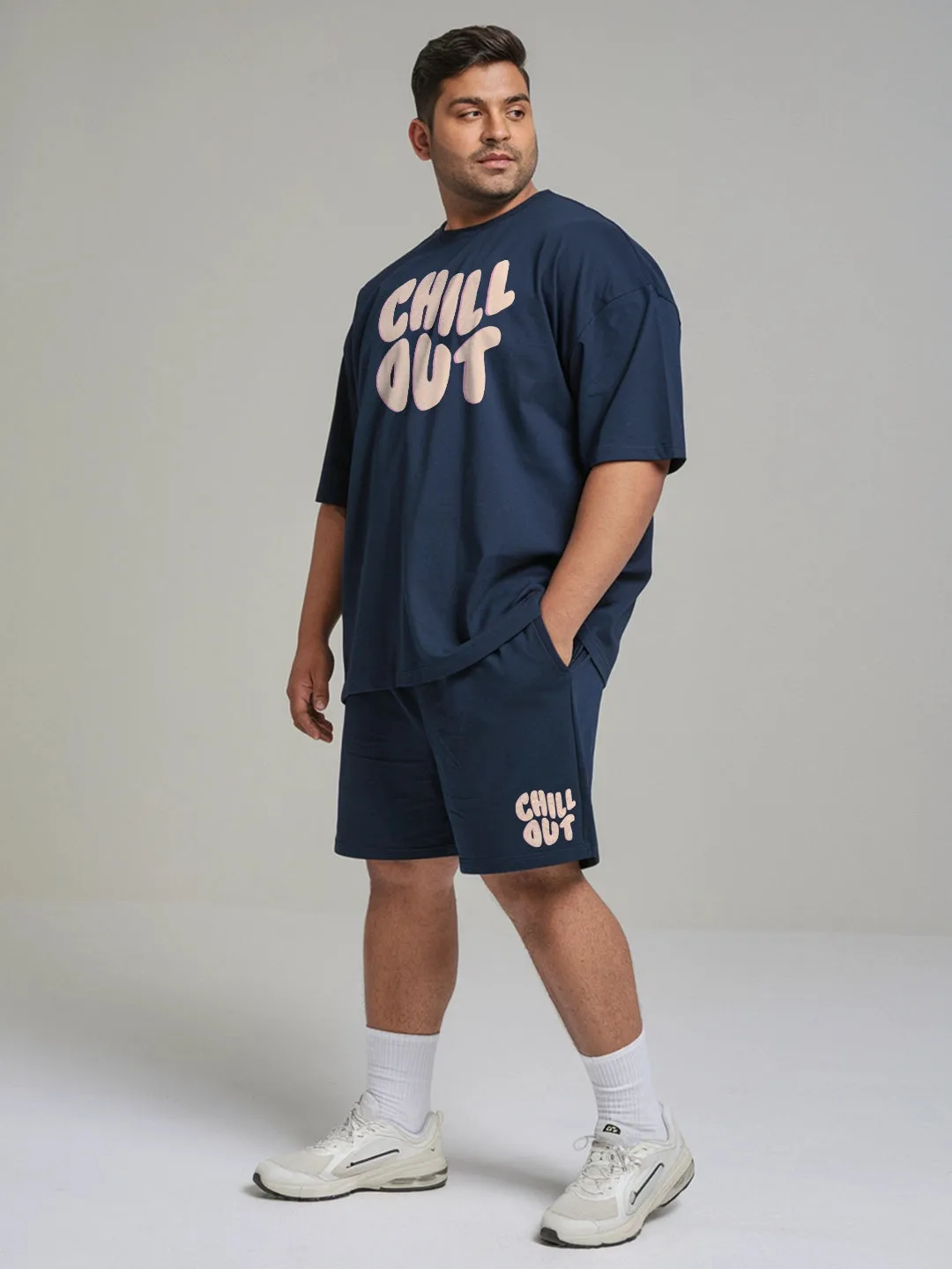 Chill Out Cotton Mens T Shirt and Shorts Combo Set (Plus Size)
