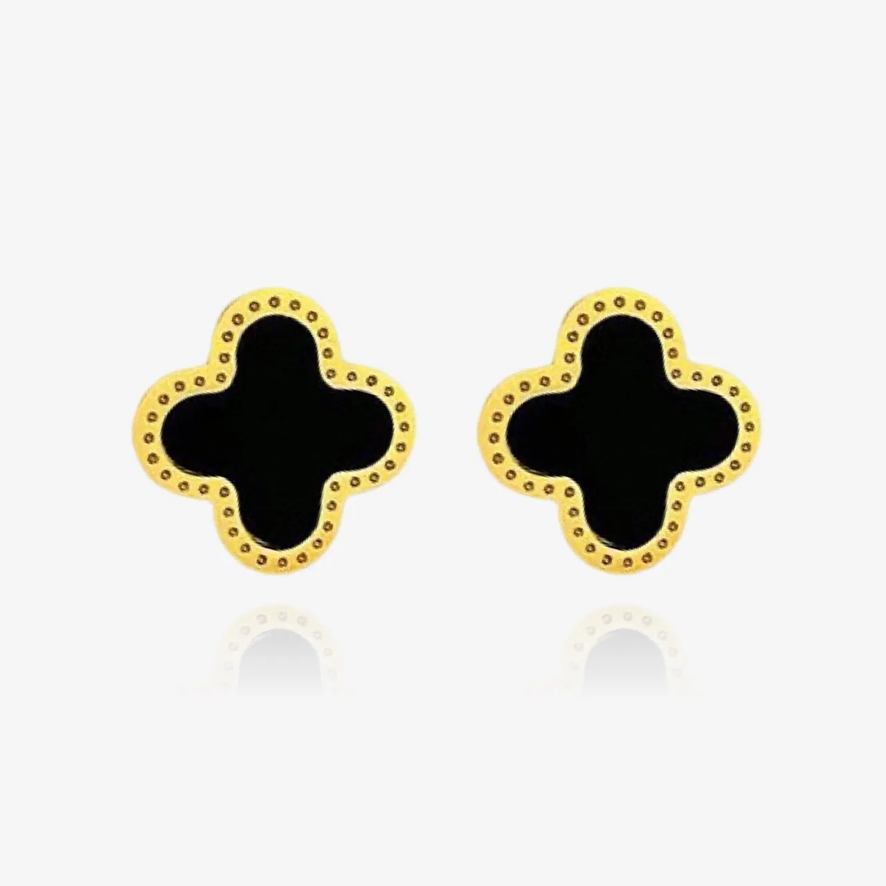 Dainty Clover Stud Earrings Black