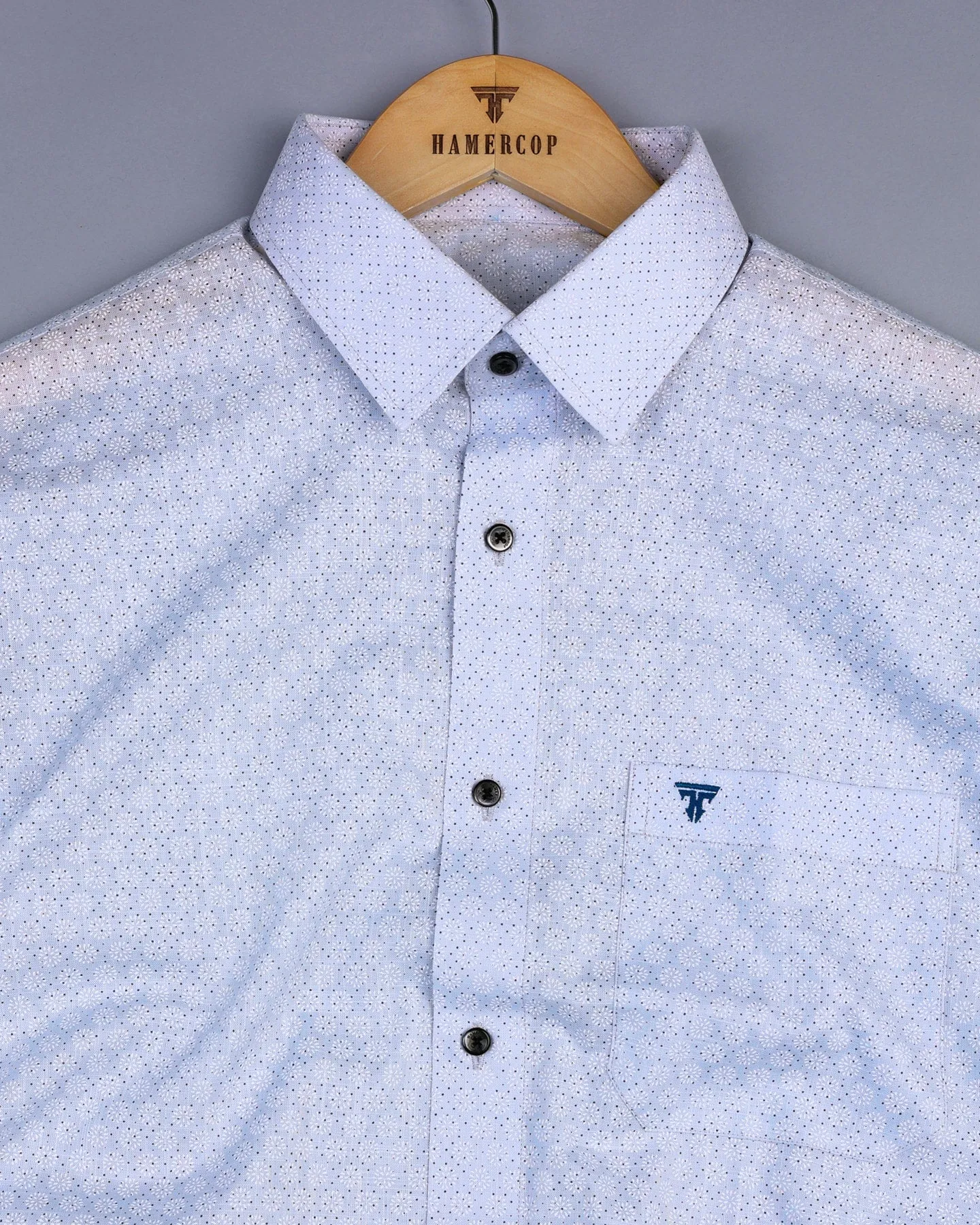 Derino Gray Dot Printed Linen Cotton Shirt