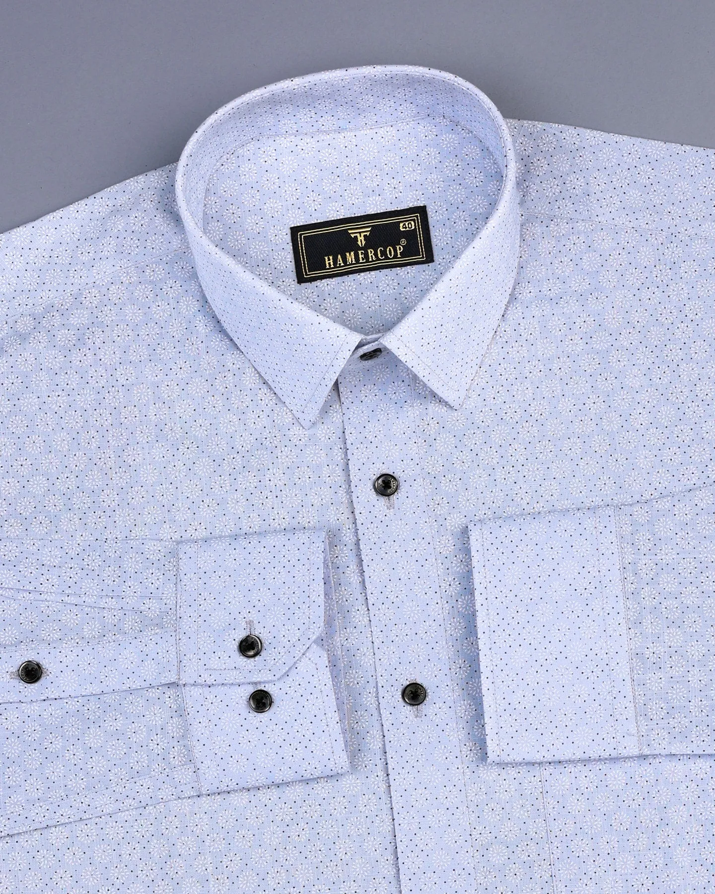Derino Gray Dot Printed Linen Cotton Shirt