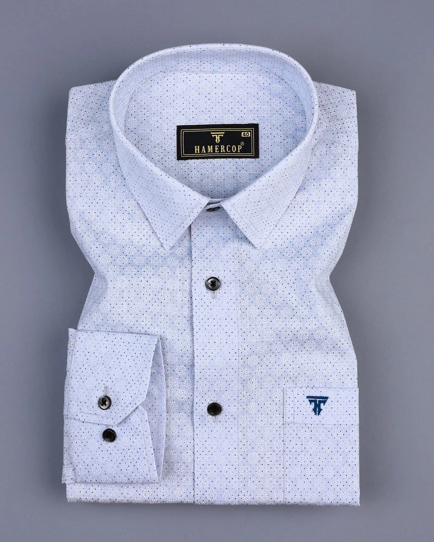 Derino Gray Dot Printed Linen Cotton Shirt