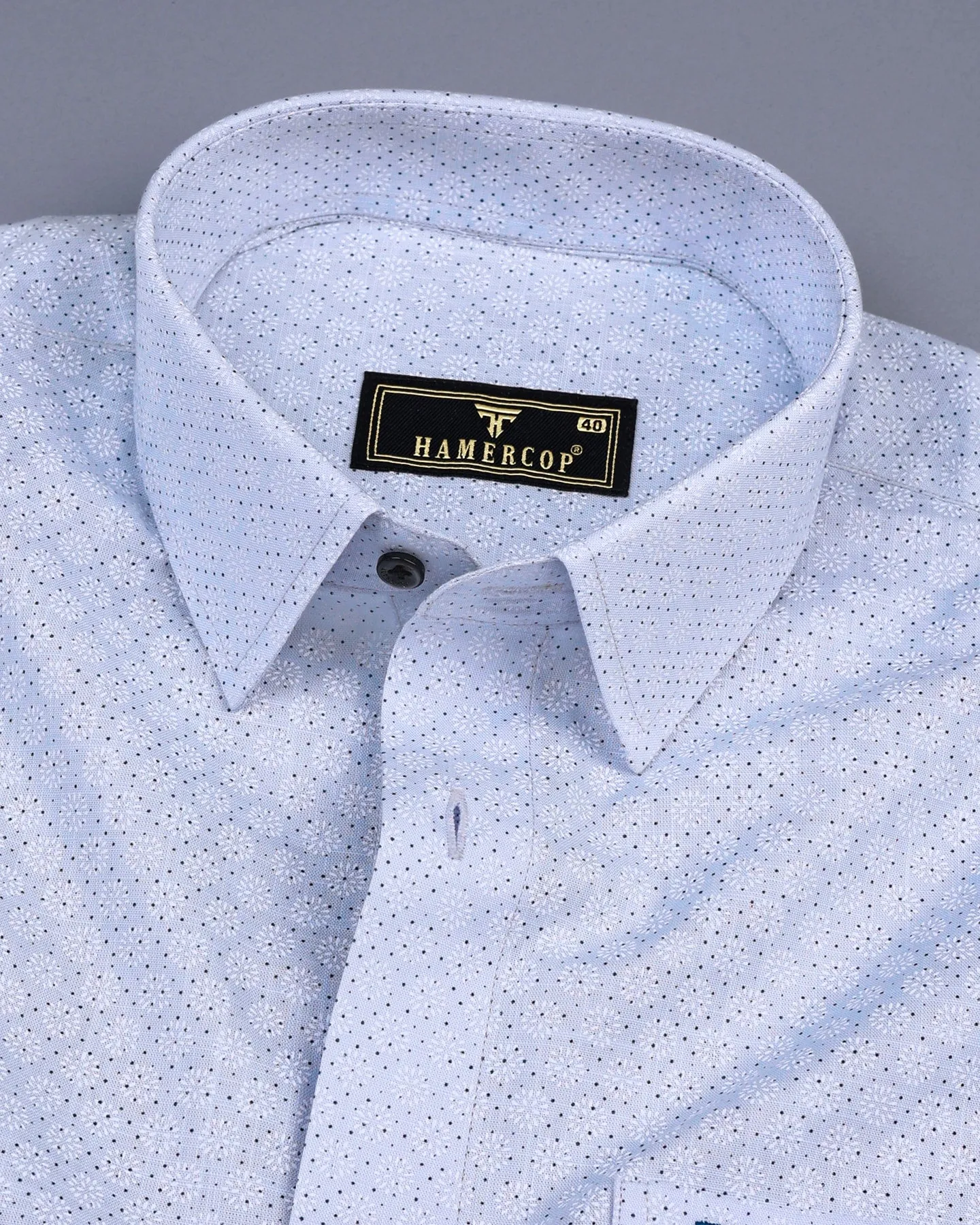 Derino Gray Dot Printed Linen Cotton Shirt