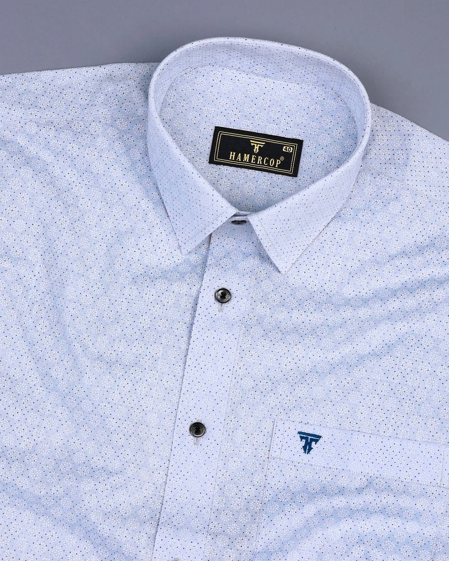 Derino Gray Dot Printed Linen Cotton Shirt