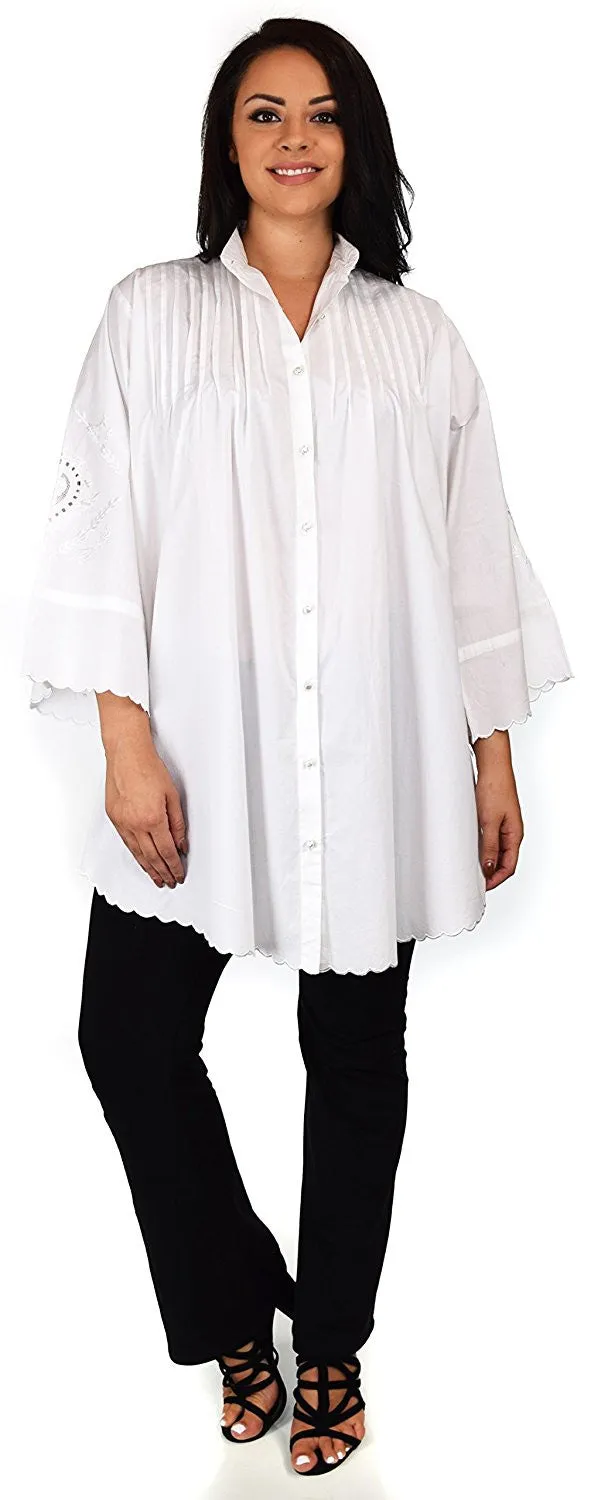 Embroidered Shirt, Plus Size Shirt, Oversized Button Down Dress Shirt, Embroidered Blouse