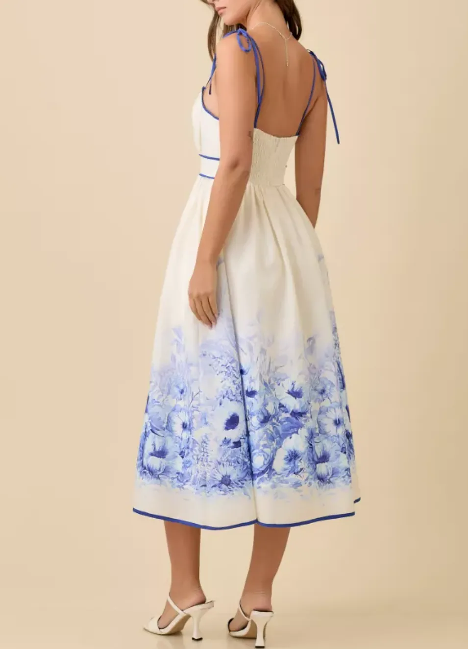 Floral Printed Border Midi Dress With Contrast Binding Detail