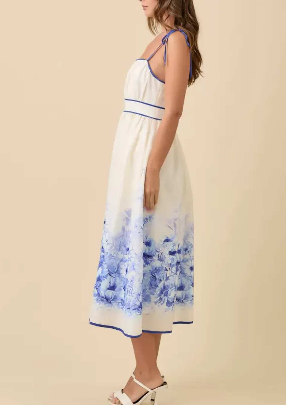 Floral Printed Border Midi Dress With Contrast Binding Detail