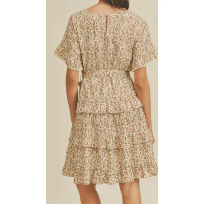 Floral Short Sleeve V-Neck Dress by On You