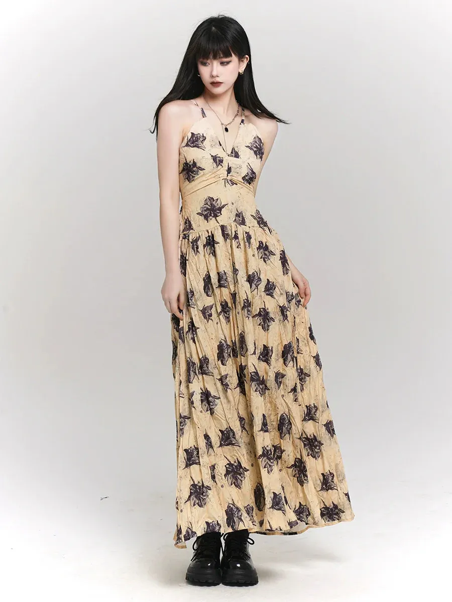 French Mode Flower Ghost Dress Yellow Resort Girl