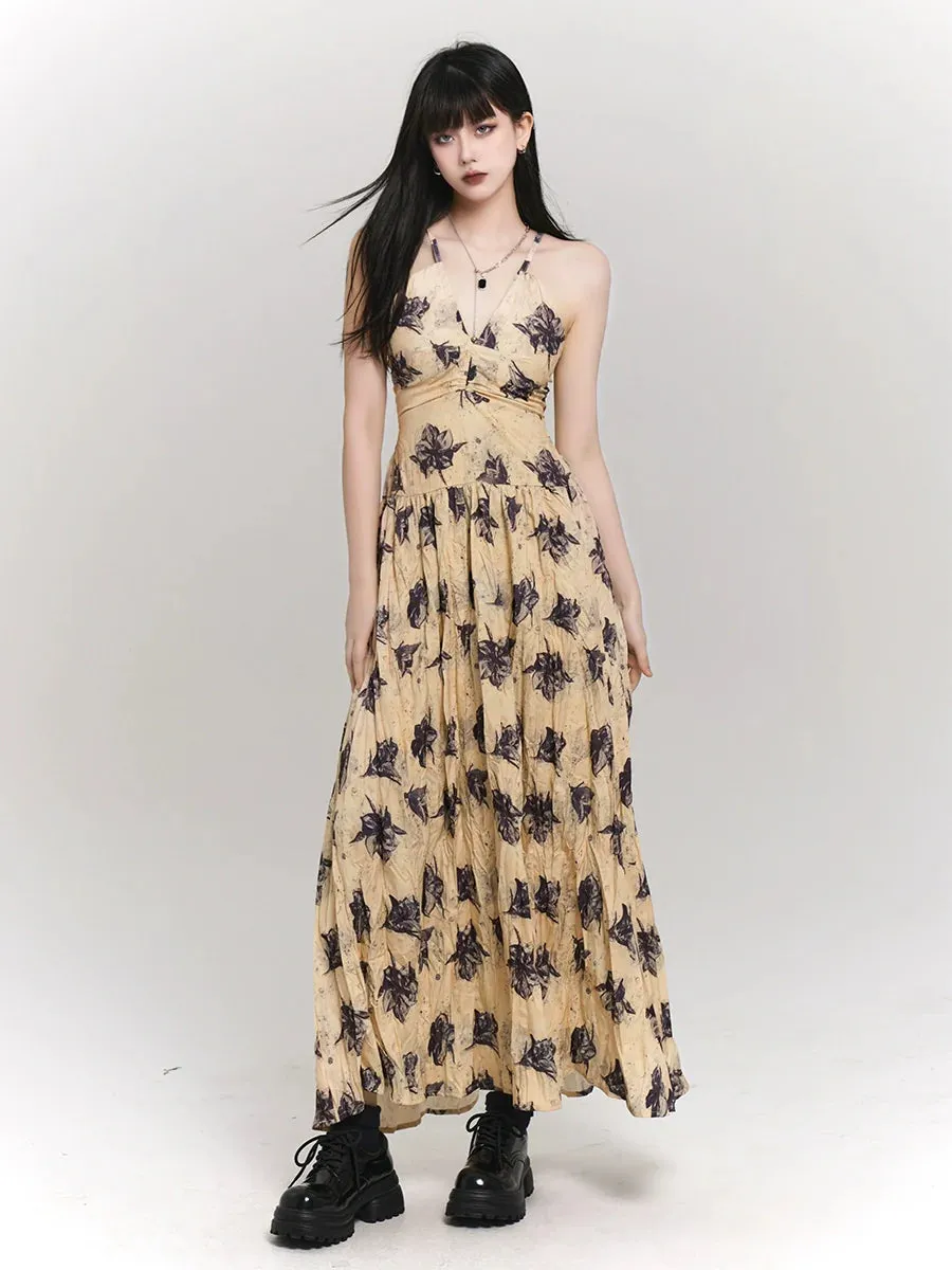 French Mode Flower Ghost Dress Yellow Resort Girl