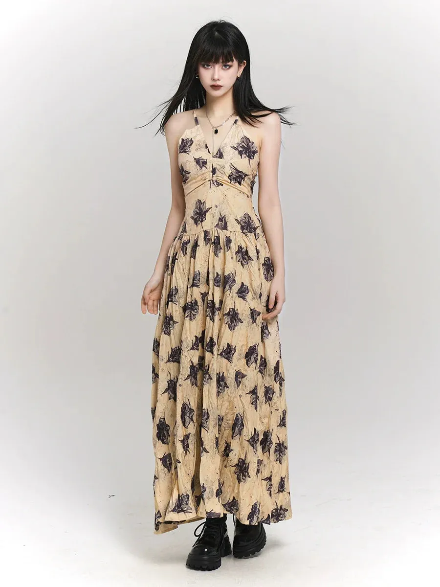French Mode Flower Ghost Dress Yellow Resort Girl