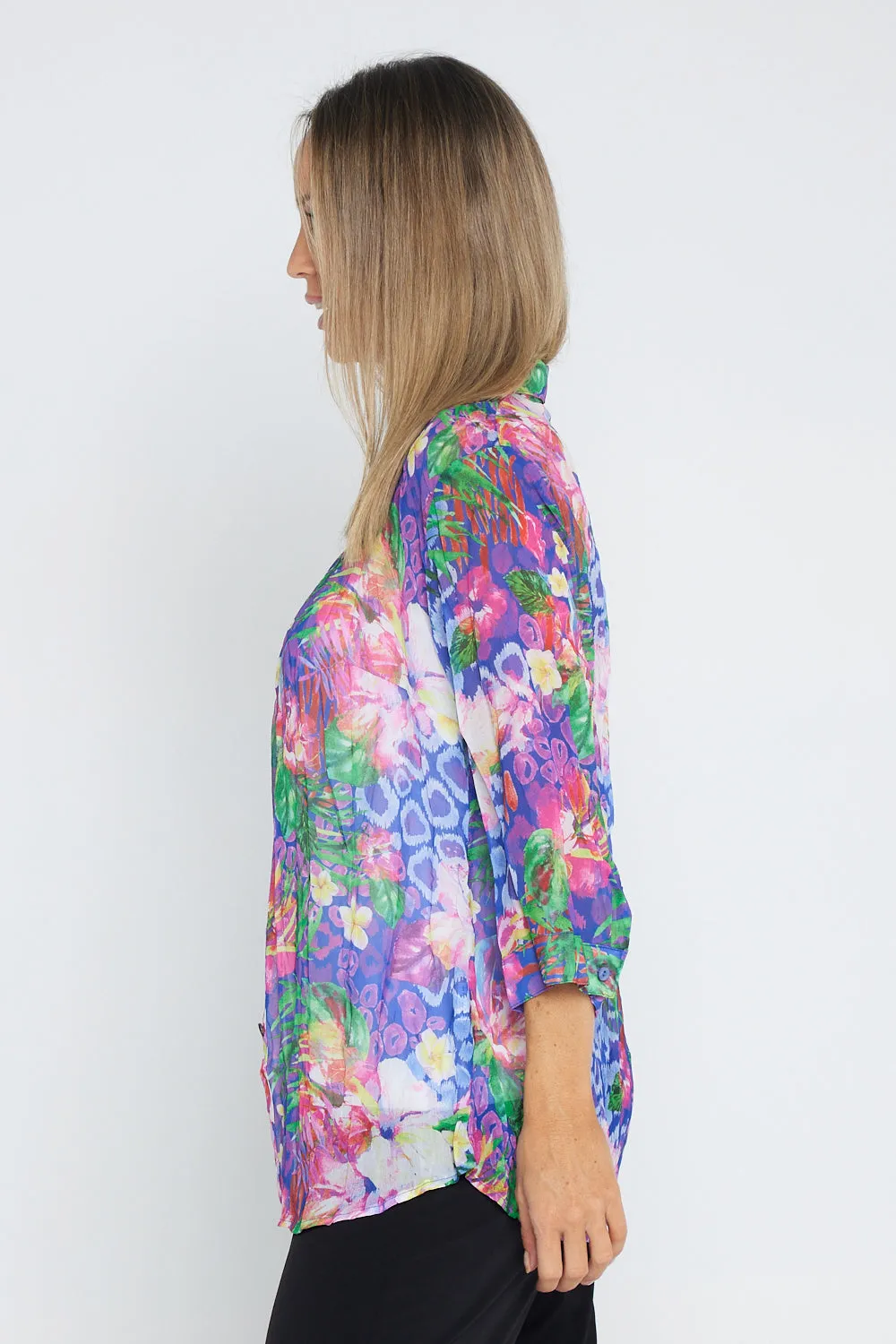 Georgette Digital Print Shirt - Sapphire Blooms