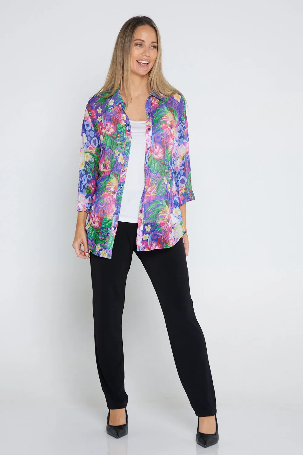 Georgette Digital Print Shirt - Sapphire Blooms