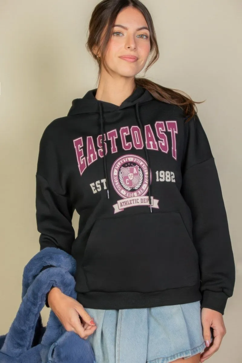 Graphic Kangaroo Pocket Drawstring Hoodie Jacket