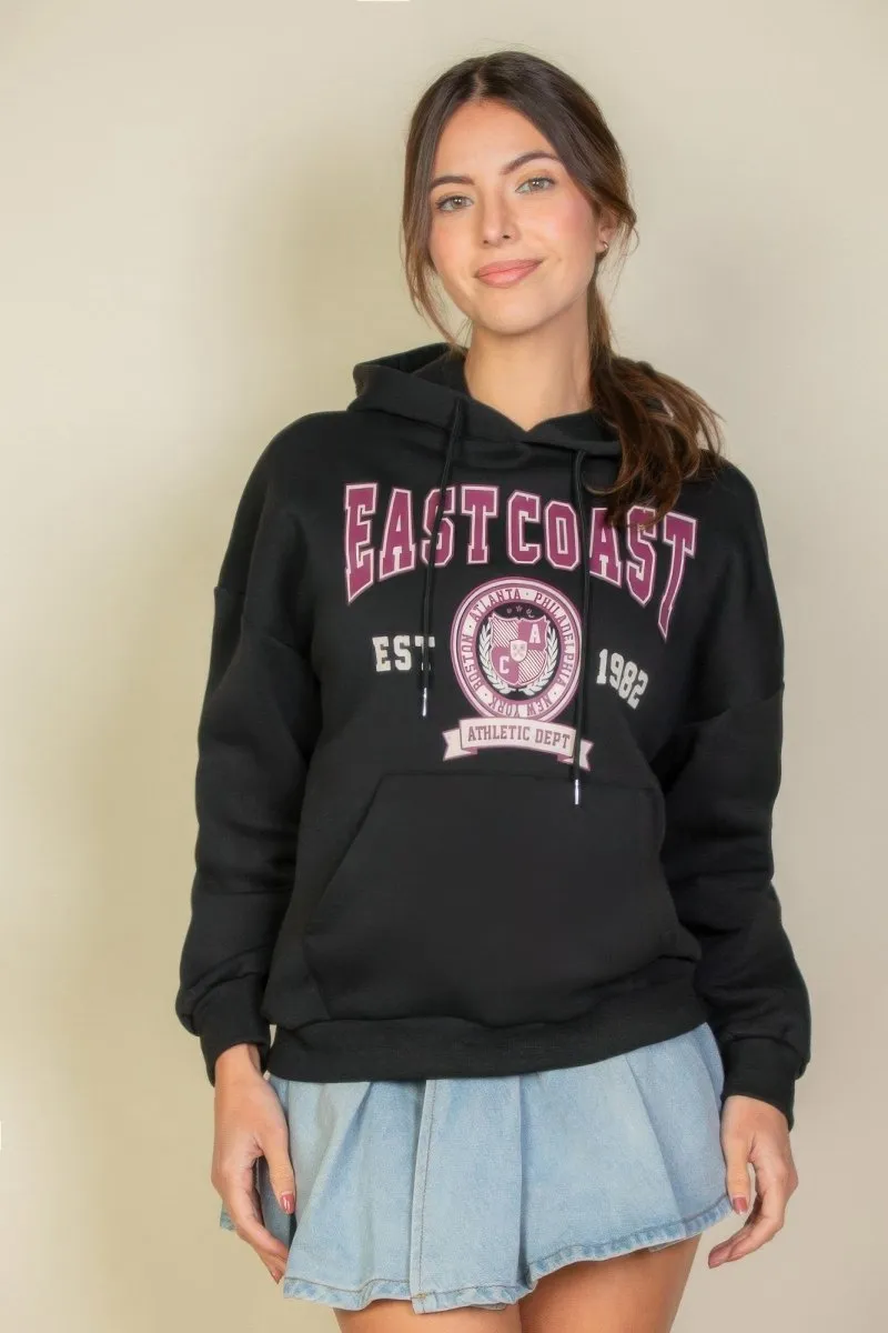 Graphic Kangaroo Pocket Drawstring Hoodie Jacket