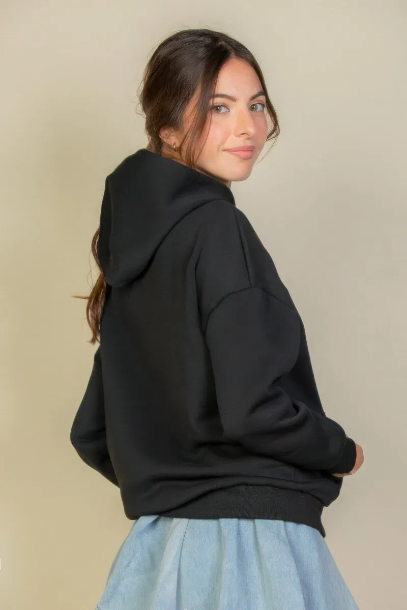 Graphic Kangaroo Pocket Drawstring Hoodie Jacket