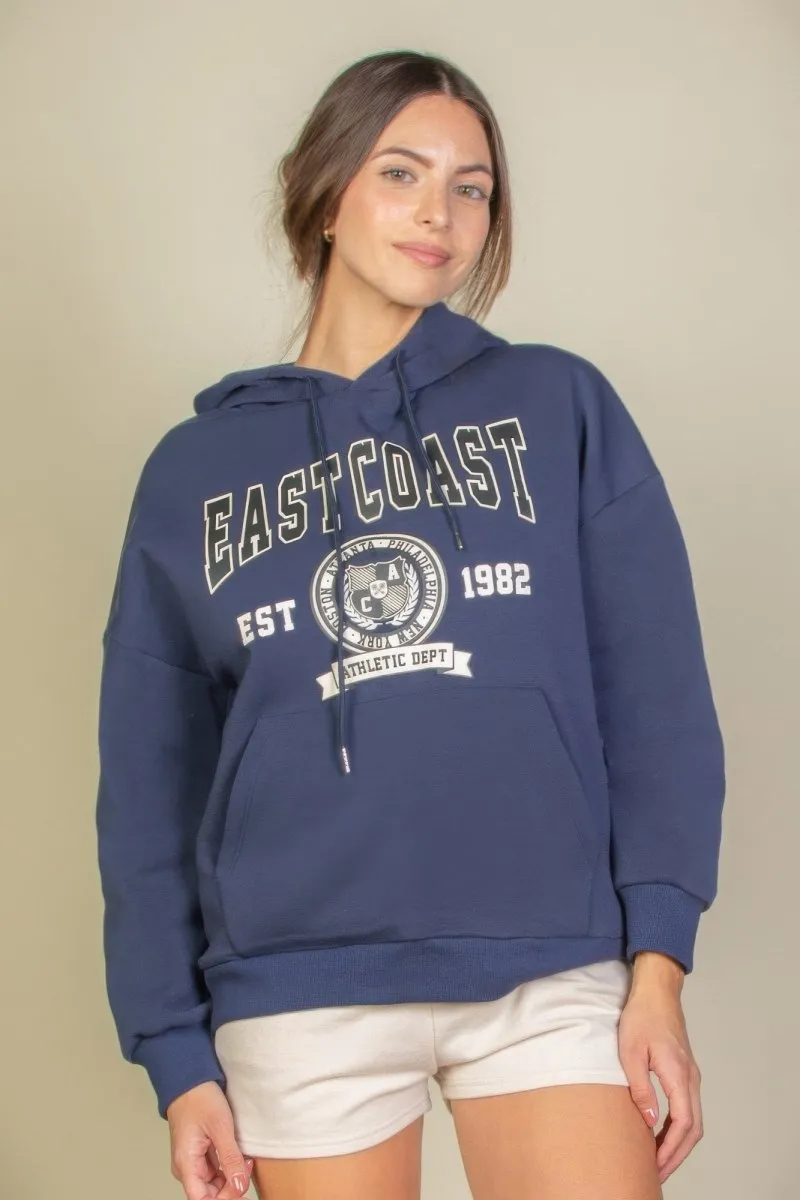 Graphic Kangaroo Pocket Drawstring Hoodie Jacket