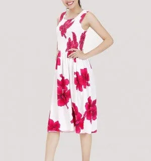 Hibiscus White Women's Short Elastic Tank Dress