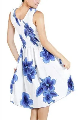 Hibiscus White Women's Short Elastic Tank Dress