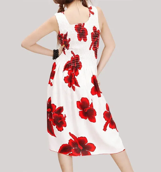 Hibiscus White Women's Short Elastic Tank Dress