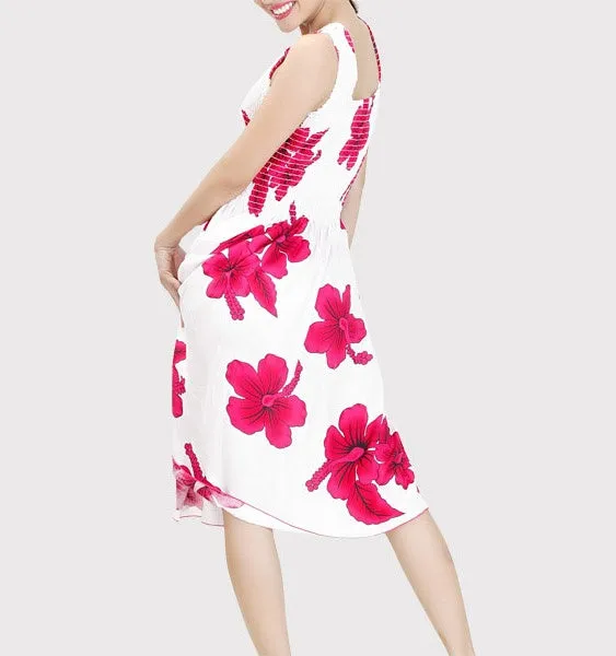 Hibiscus White Women's Short Elastic Tank Dress
